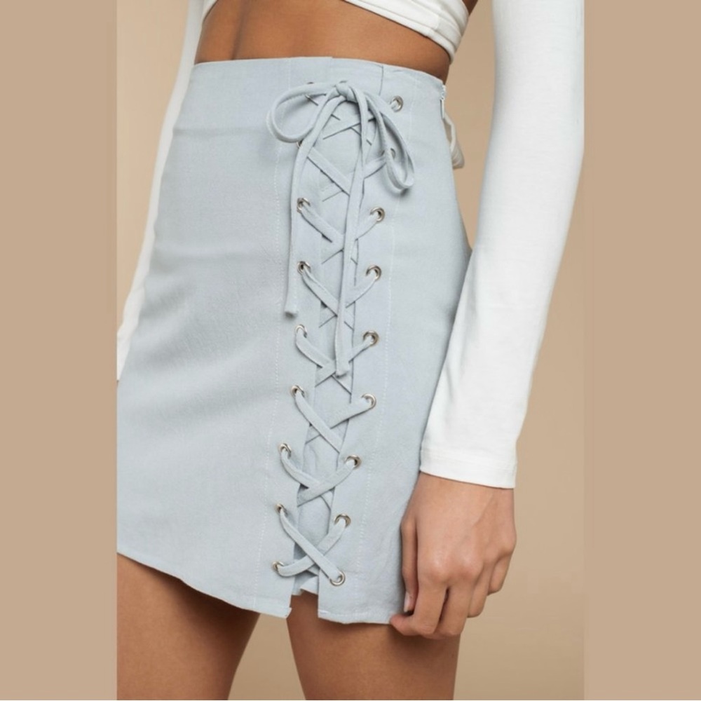 NWT Tobi Blue Gray Lace Up Mini Skirt - XL